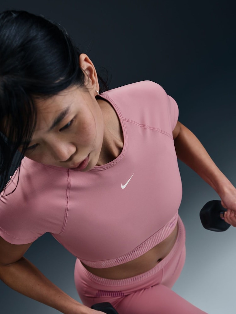 Nike Elemental Pink Pro Dri-FIT Cropped Graphic Short Sleeve Top - Image 2 of 6