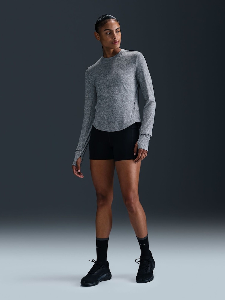 Nike Smoke Grey Swift Dri-FIT UV Long Sleeve Crew Neck Running Top - Image 1 of 6 Nike Smoke Grey Swift Dri-FIT UV Long Sleeve Crew Neck Running Top - Image 1 of 6