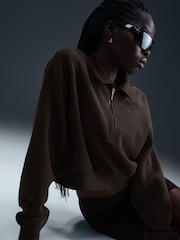 Nike Velvet Brown Sportswear Phoenix Plush Oversized Quarter-Zip Crop Cozy Fleece Sweatshirt - Image 4 of 6