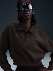 Nike Velvet Brown Sportswear Phoenix Plush Oversized Quarter-Zip Crop Cozy Fleece Sweatshirt - Image 5 of 6