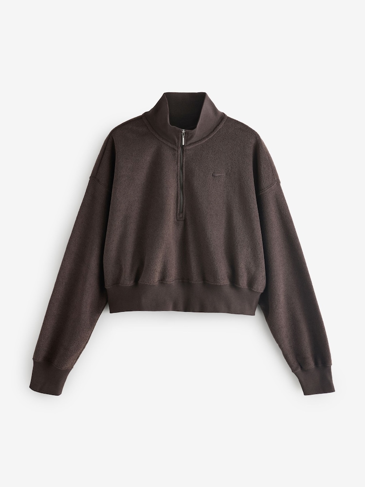 Nike Velvet Brown Sportswear Phoenix Plush Oversized Quarter-Zip Crop Cozy Fleece Sweatshirt - Image 6 of 6