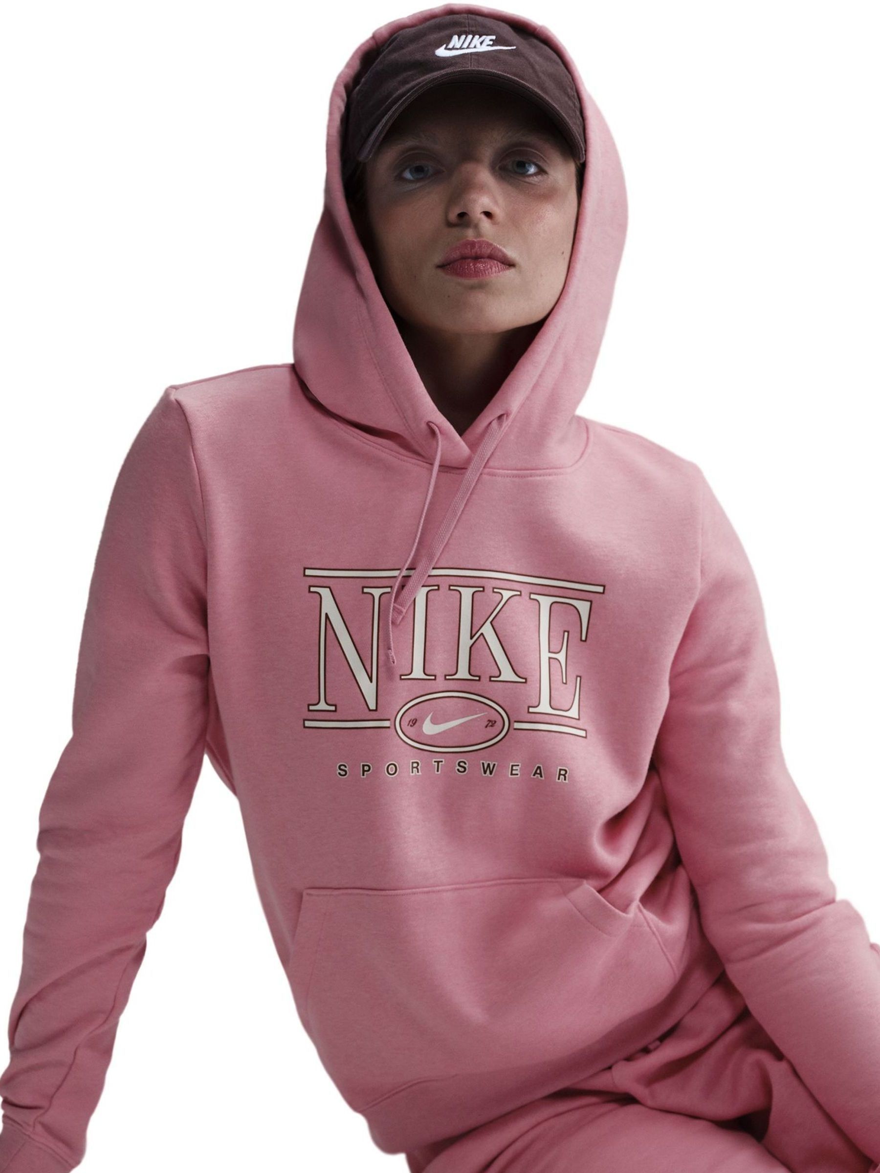 nike essential fleece hoodie in pink glaze