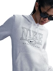 Nike Birch Heather White Sportwear Club Fleece Graphic Hoodie - Image 12 of 12