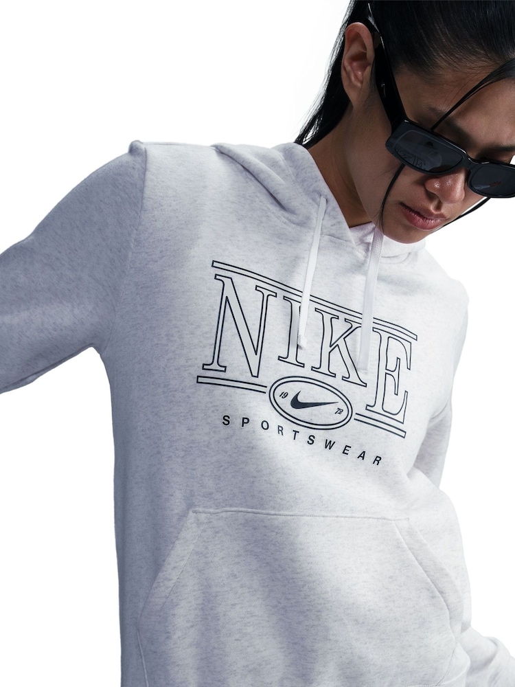 Nike Birch Heather White Sportwear Club Fleece Graphic Hoodie - Image 12 of 12