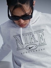 Nike Birch Heather White Sportwear Club Fleece Graphic Hoodie - Image 6 of 12
