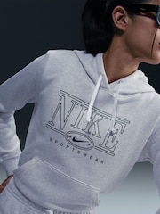 Nike Birch Heather White Sportwear Club Fleece Graphic Hoodie - Image 8 of 12