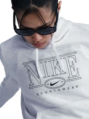 Nike Birch Heather White Sportwear Club Fleece Graphic Hoodie - Image 9 of 12