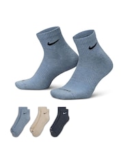 Nike Blue & Beige Everyday Plus Cushioned Training Ankle Socks 3 Pack - Image 1 of 4