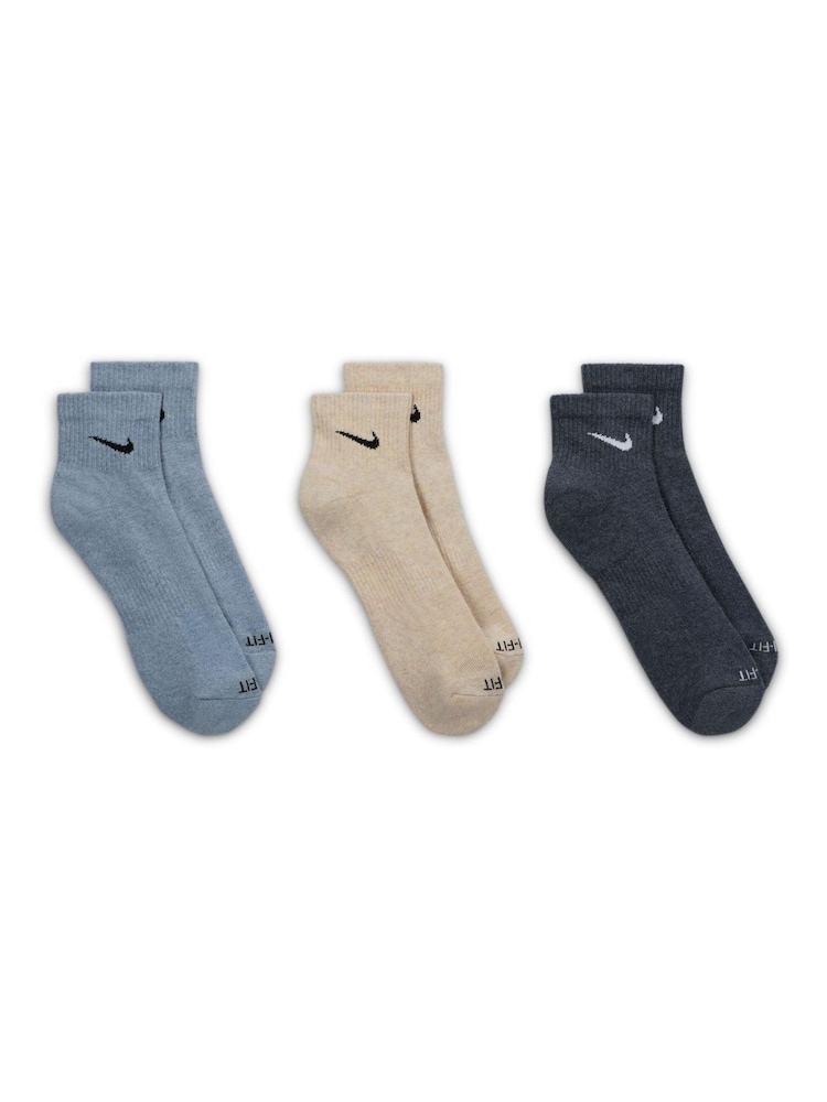 Nike Blue & Beige Everyday Plus Cushioned Training Ankle Socks 3 Pack - Image 2 of 4