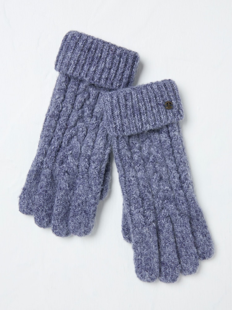 FatFace Blue Cable Knit Gloves - Image 1 of 2 FatFace Blue Cable Knit Gloves - Image 1 of 2