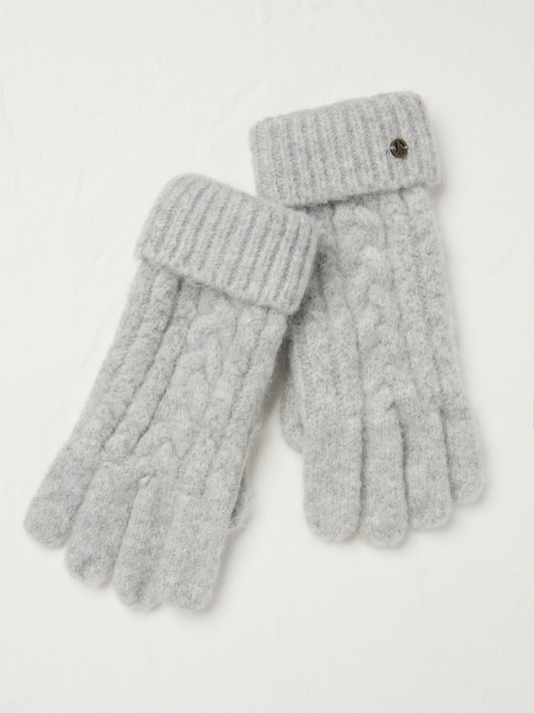FatFace Grey Cable Knit Gloves - Image 1 of 2 FatFace Grey Cable Knit Gloves - Image 1 of 2