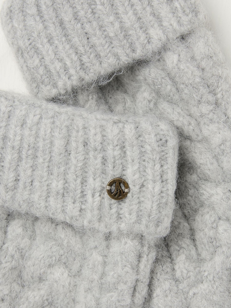 FatFace Grey Cable Knit Gloves - Image 2 of 2 FatFace Grey Cable Knit Gloves - Image 2 of 2