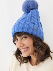 FatFace Blue Billie Cable Bobble Hat - Image 1 of 4