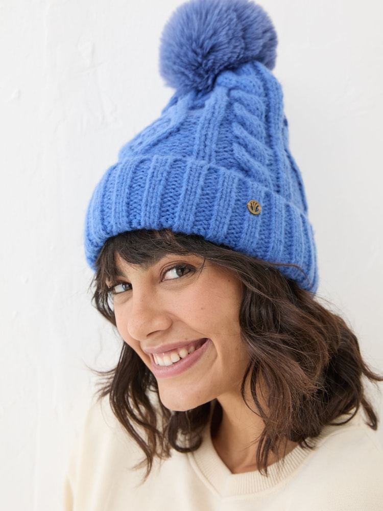FatFace Blue Billie Cable Bobble Hat - Image 1 of 4