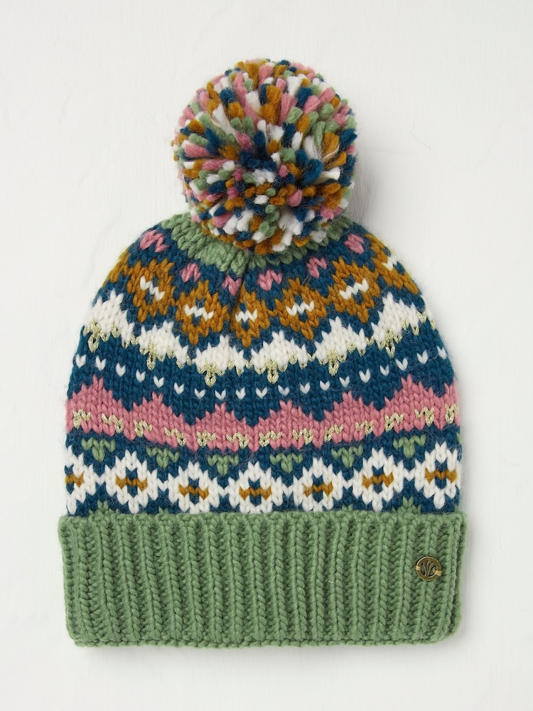 FatFace Green Haze Fairisle Pattern Bobble Hat - Image 1 of 2