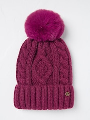 FatFace Dark Red Billie Cable Bobble Hat - Image 1 of 2