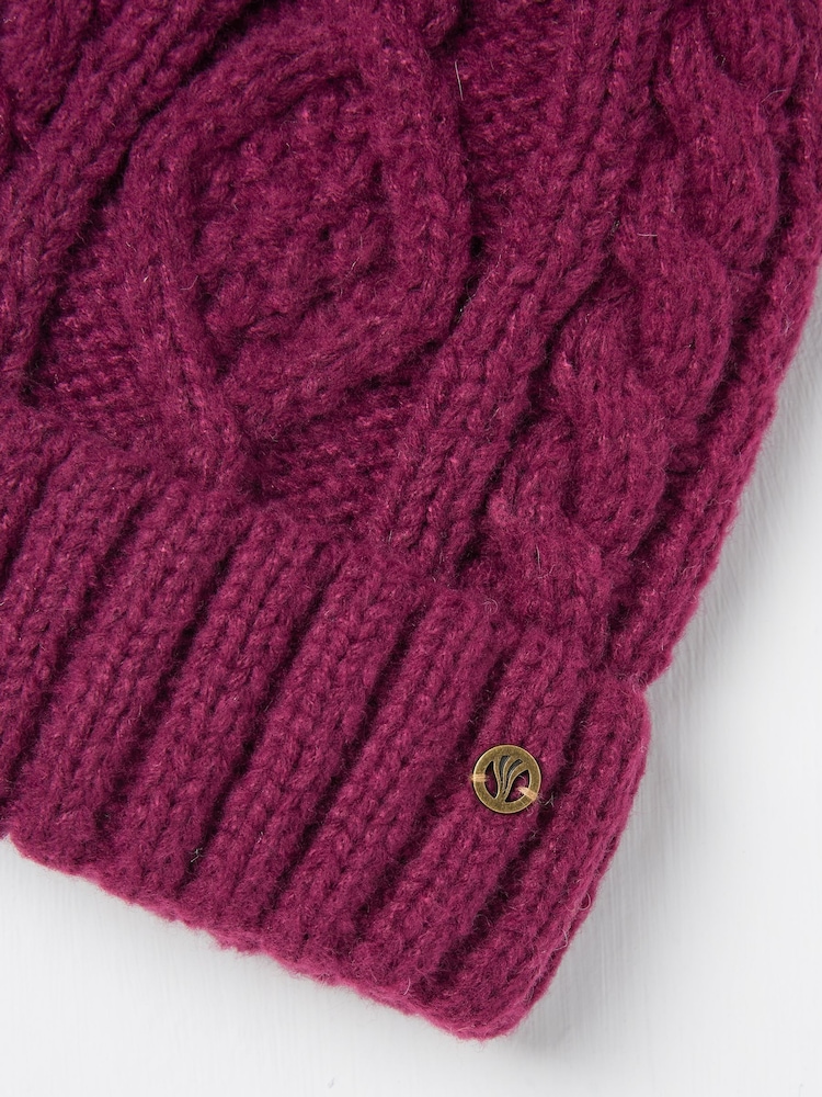 FatFace Dark Red Billie Cable Bobble Hat - Image 2 of 2