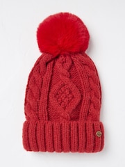 FatFace Red Billie Cable Bobble Hat - Image 1 of 2