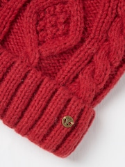 FatFace Red Billie Cable Bobble Hat - Image 2 of 2