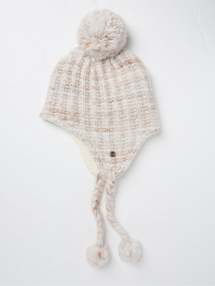FatFace Ivory Textured Trapper Bobble Hat - Image 1 of 2