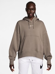 Nike Brown Oversized Phoenix Fleece Over Mini Swoosh Pullover Hoodie - Image 1 of 2