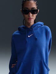 Nike Royal Blue Oversized Sportswear Phoenix Fleece Mini Swoosh Pullover Hoodie - Image 3 of 5