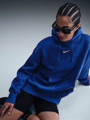 Nike Royal Blue Oversized Sportswear Phoenix Fleece Mini Swoosh Pullover Hoodie - Image 4 of 5