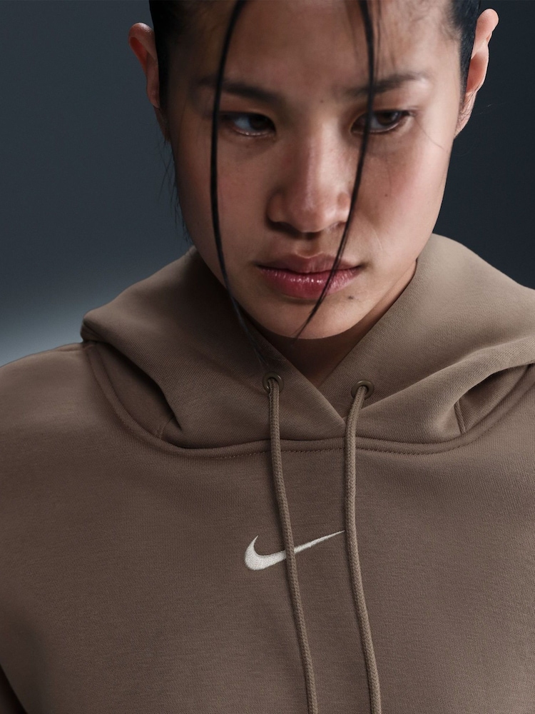 Nike Mink Brown Oversized Sportswear Phoenix Fleece Mini Swoosh Pullover Hoodie - Image 3 of 6