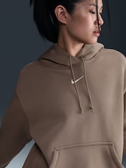 Nike Mink Brown Oversized Sportswear Phoenix Fleece Mini Swoosh Pullover Hoodie - Image 4 of 6