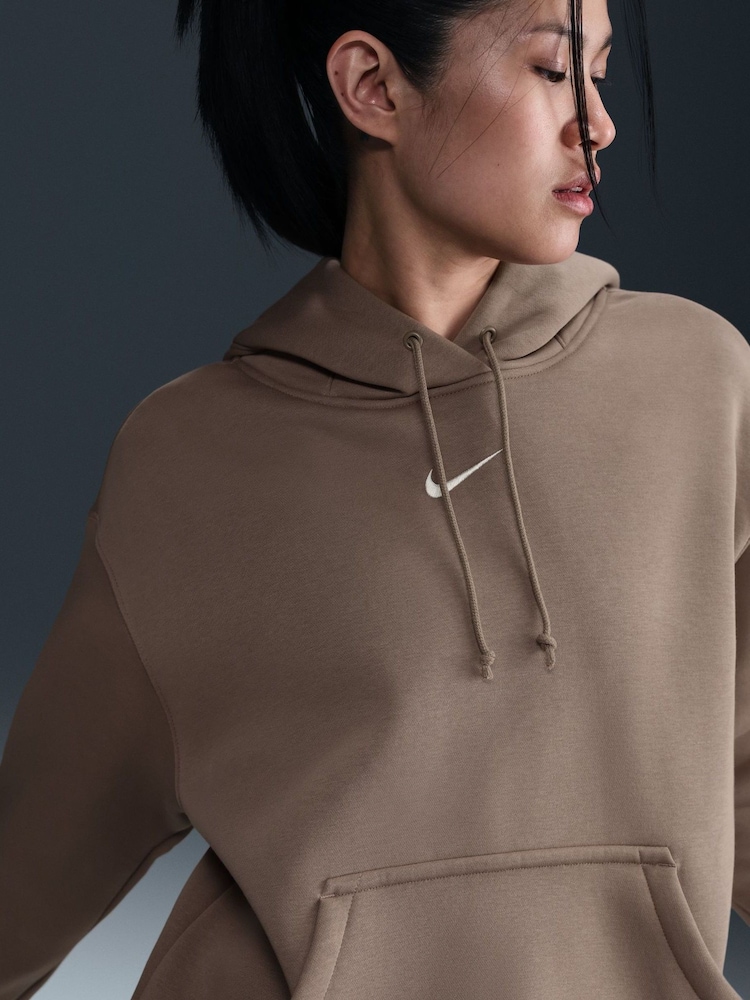 Nike Mink Brown Oversized Sportswear Phoenix Fleece Mini Swoosh Pullover Hoodie - Image 4 of 6