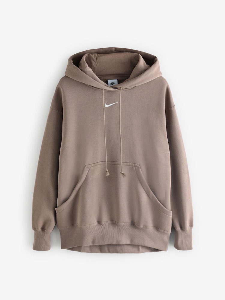 Nike Mink Brown Oversized Sportswear Phoenix Fleece Mini Swoosh Pullover Hoodie - Image 6 of 6