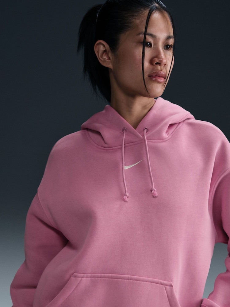 Nike Pink Oversized Sportswear Phoenix Fleece Mini Swoosh Pullover Hoodie - Image 4 of 6