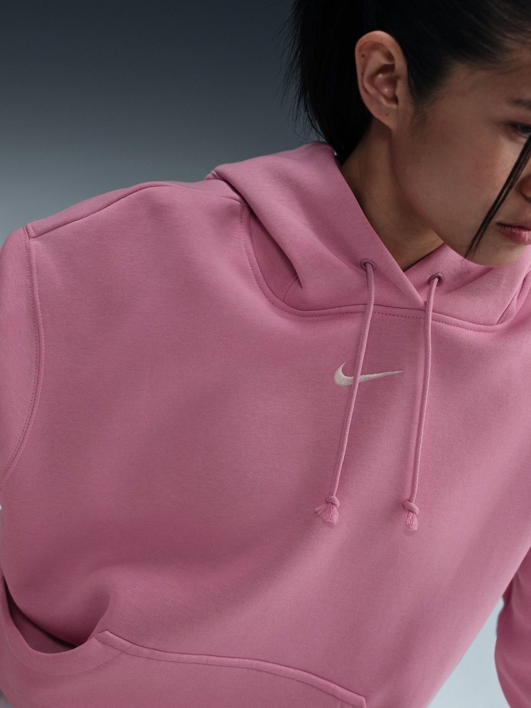 Nike Pink Oversized Sportswear Phoenix Fleece Mini Swoosh Pullover Hoodie - Image 5 of 6