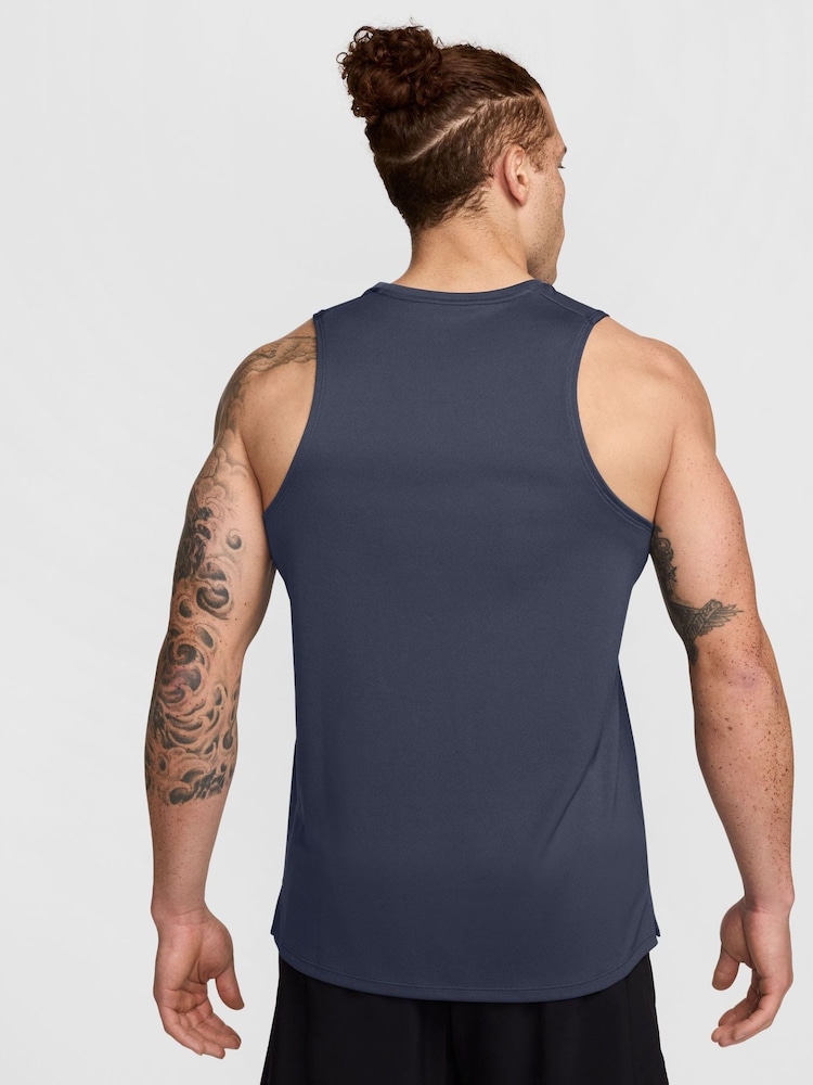 Nike Thunder Blue Dri-FIT Miler Running Vest Top - Image 1 of 4 Nike Thunder Blue Dri-FIT Miler Running Vest Top - Image 1 of 4