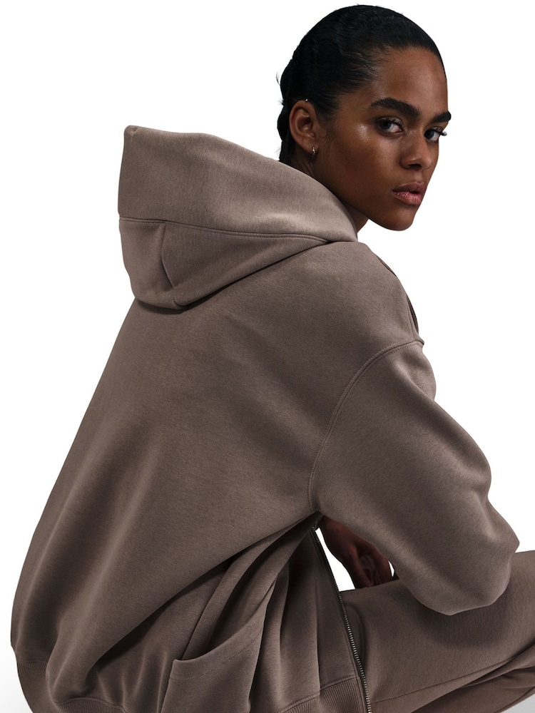 Nike Taupe Oversized Mini Phoenix Fleece Swoosh Full Zip Hoodie - Image 4 of 5