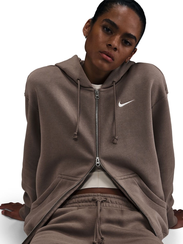 Nike Taupe Oversized Mini Phoenix Fleece Swoosh Full Zip Hoodie - Image 5 of 5