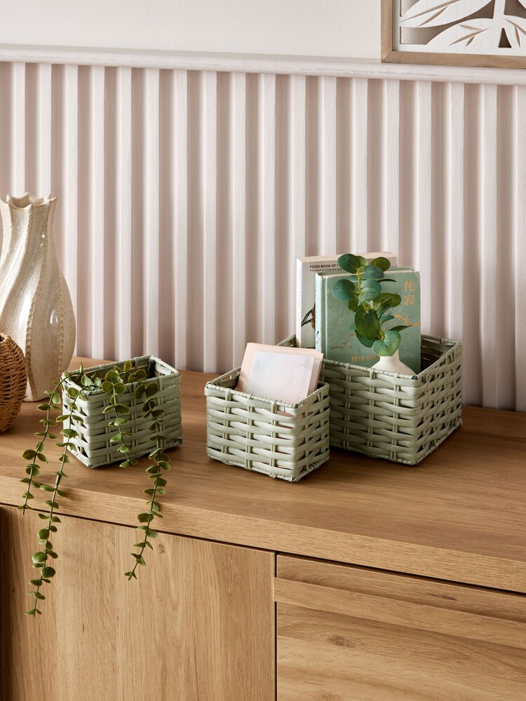 Set of 3 Green Mini Baskets - Image 1 of 4 Set of 3 Green Mini Baskets - Image 1 of 4