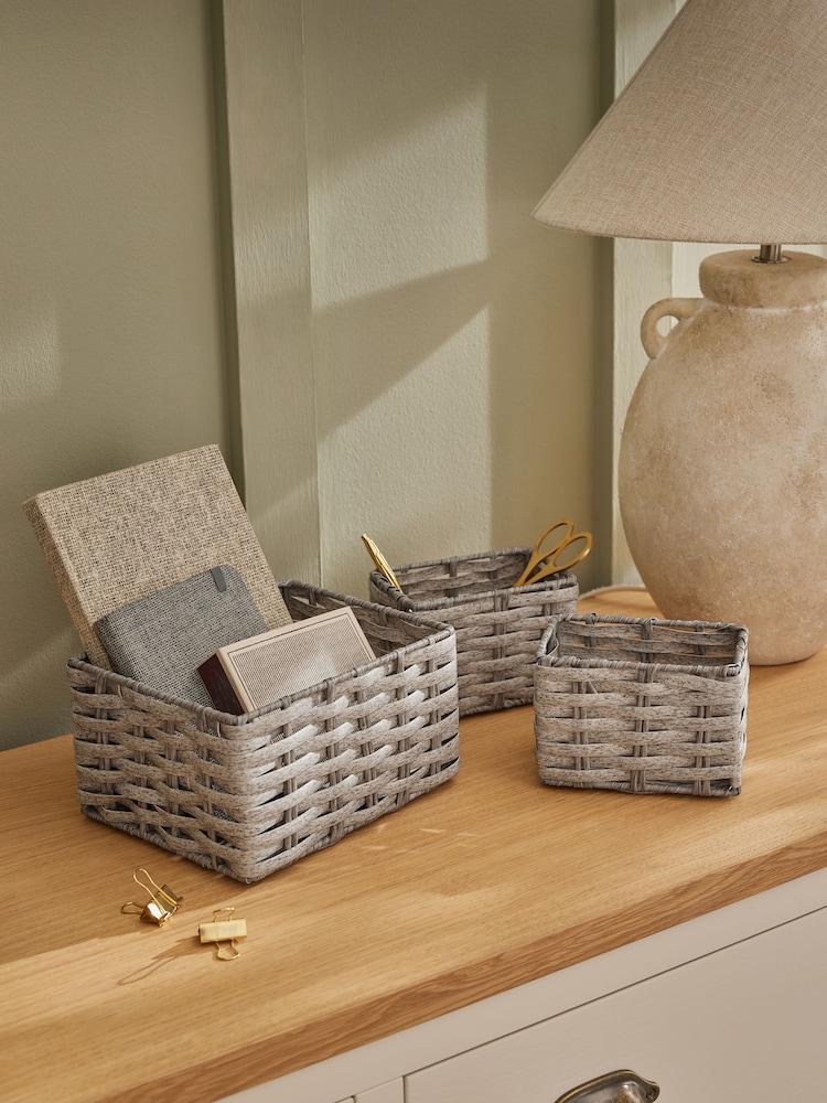 Set of 3 Grey Mini Grey Storage Baskets - Image 1 of 6