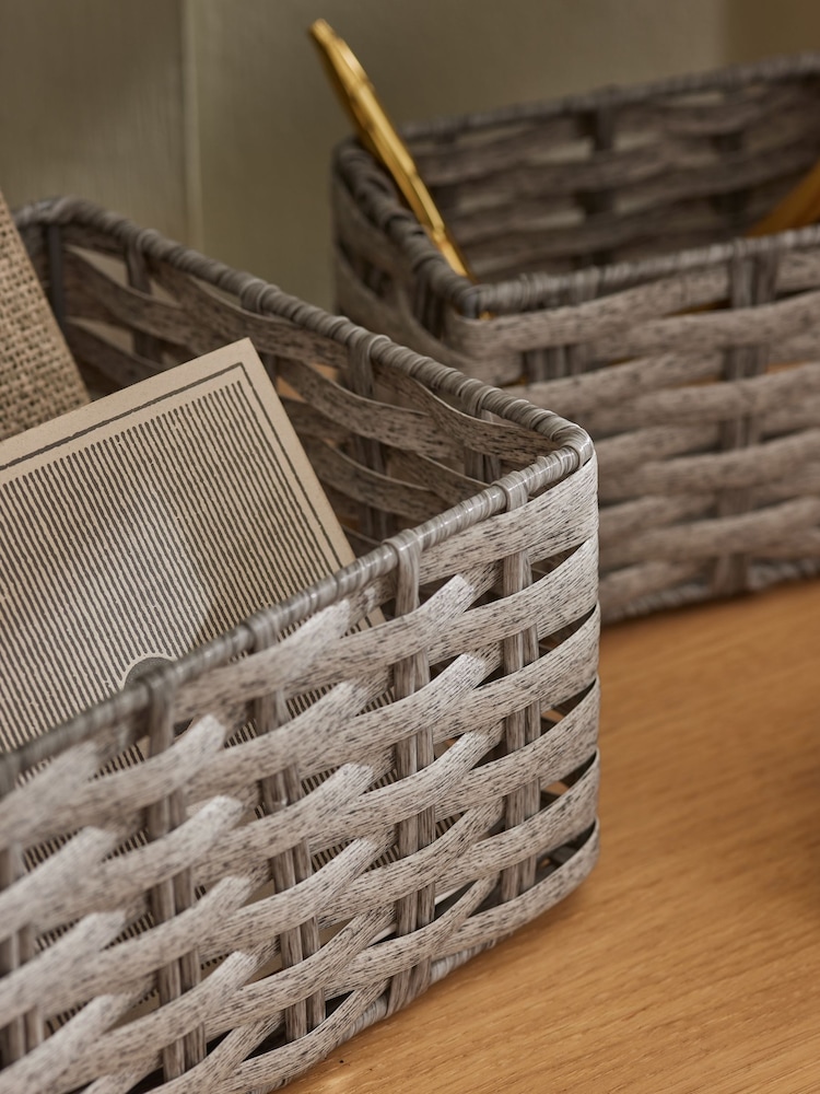 Set of 3 Grey Mini Grey Storage Baskets - Image 2 of 6