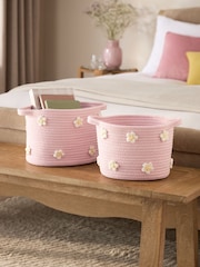 Set of 2 Pink Daisy Storage Baskets - Image 1 of 6