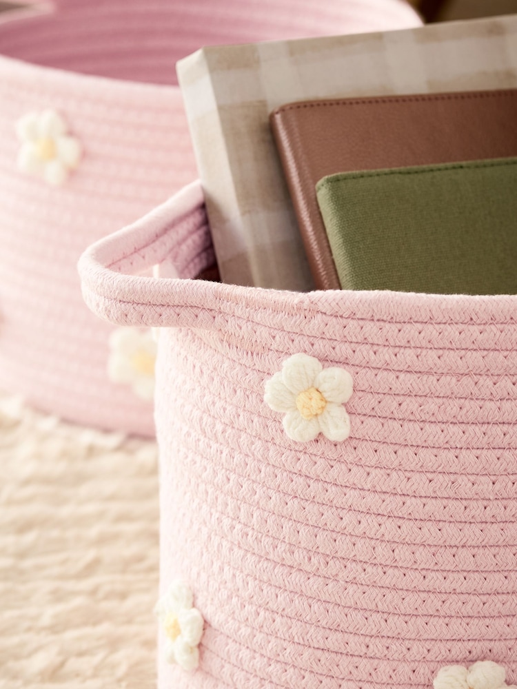 Set of 2 Pink Daisy Storage Baskets - Image 2 of 6