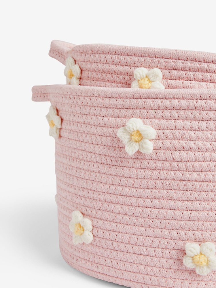 Set of 2 Pink Daisy Storage Baskets - Image 6 of 6