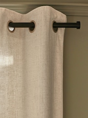 Natural Woven Subtle Stripe Linen Blend Eyelet Lined Curtains - Image 1 of 7