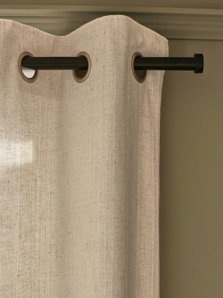 Natural Woven Subtle Stripe Linen Blend Eyelet Lined Curtains - Image 1 of 7