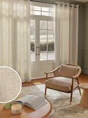 Natural Woven Subtle Stripe Linen Blend Eyelet Lined Curtains - Image 2 of 7