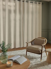 Natural Woven Subtle Stripe Linen Blend Eyelet Lined Curtains - Image 3 of 7