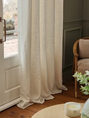 Natural Woven Subtle Stripe Linen Blend Eyelet Lined Curtains - Image 4 of 7