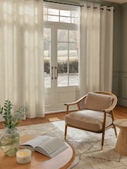 Natural Woven Subtle Stripe Linen Blend Eyelet Lined Curtains - Image 6 of 7