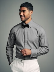 Grey Textured/Black Slim Fit Double Cuff Shirt And Bow Tie Pack - Image 1 of 7