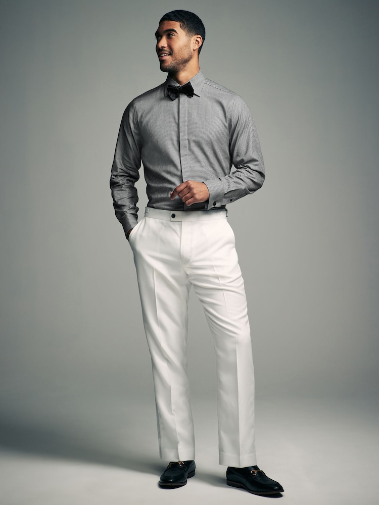 Grey Textured/Black Slim Fit Double Cuff Shirt And Bow Tie Pack - Image 2 of 7